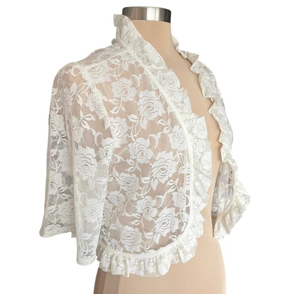 Glamour Sheer Lace Ruffled Short Sleeve Shrug Sz XL Fairy Boho Cottage Romantic - Picture 3 of 8